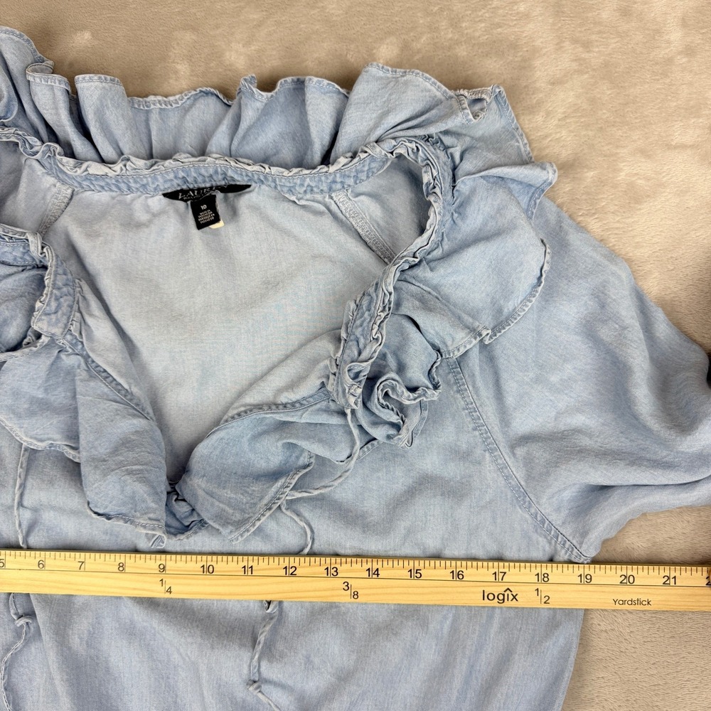 Lauren Ralph Lauren Boho Midi Dress 10 Light Blue Lyocell Ruffles Cottagecore - Picture 8 of 14